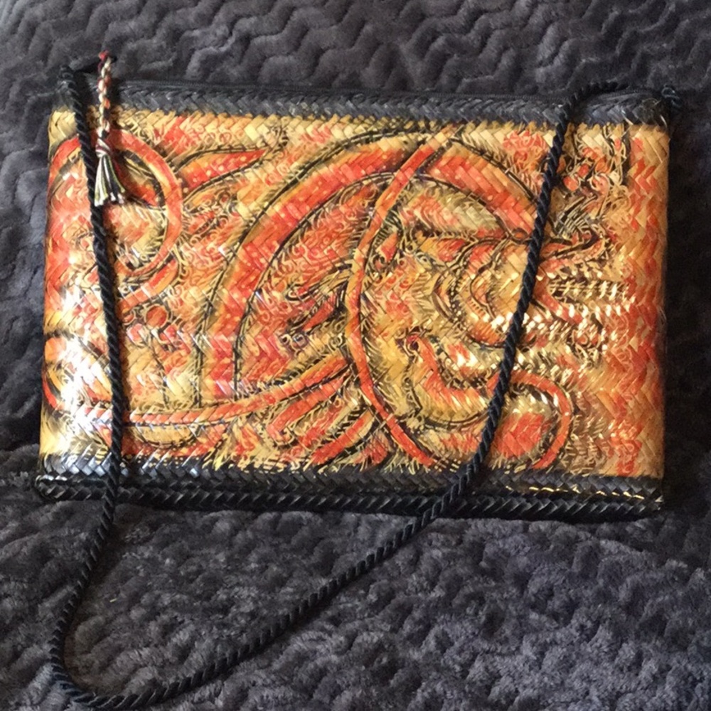 Vintage basket weave straw purse bag tote